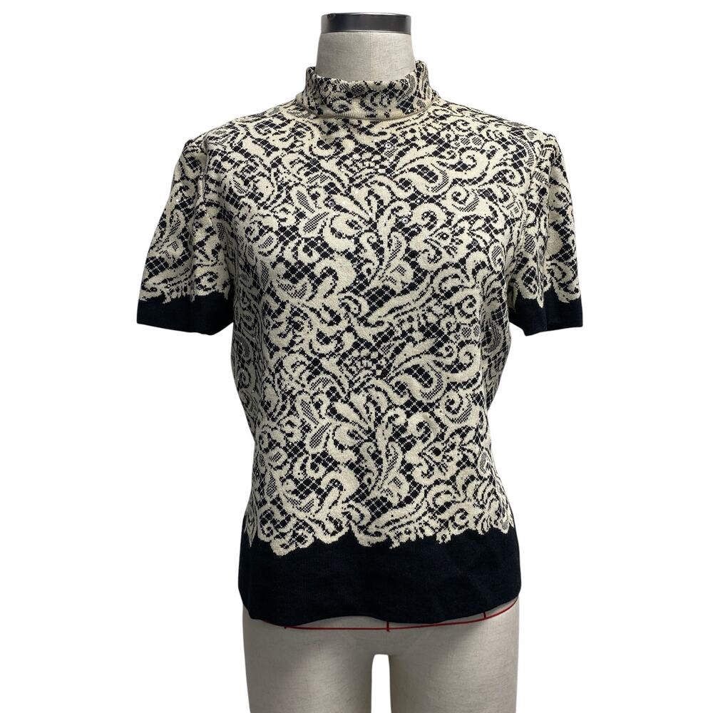 St John Evening Womens Size 10 Santana Knit Mockneck Short Sleeve Top